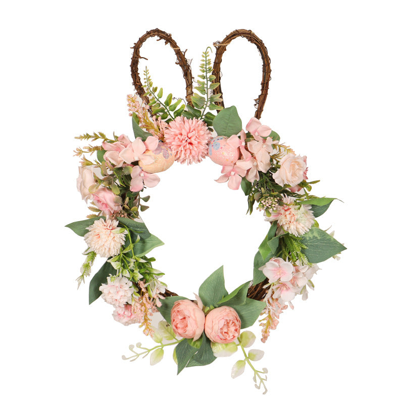 Easter Egg Simulation Garland Easter Ball Chrysanthemum Rabbit Shape With Lamp Rattan Circle Decoration Pendant With Lamp Garland