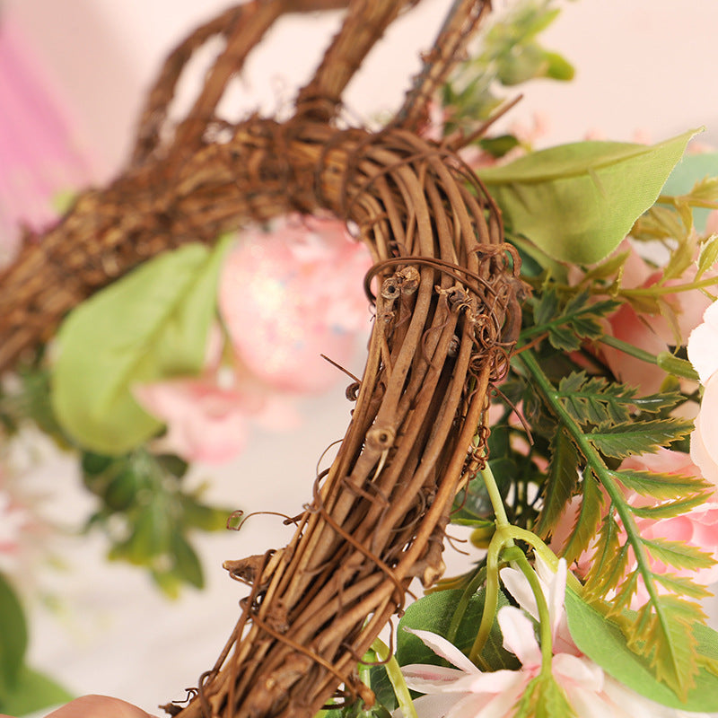 Easter Egg Simulation Garland Easter Ball Chrysanthemum Rabbit Shape With Lamp Rattan Circle Decoration Pendant With Lamp Garland