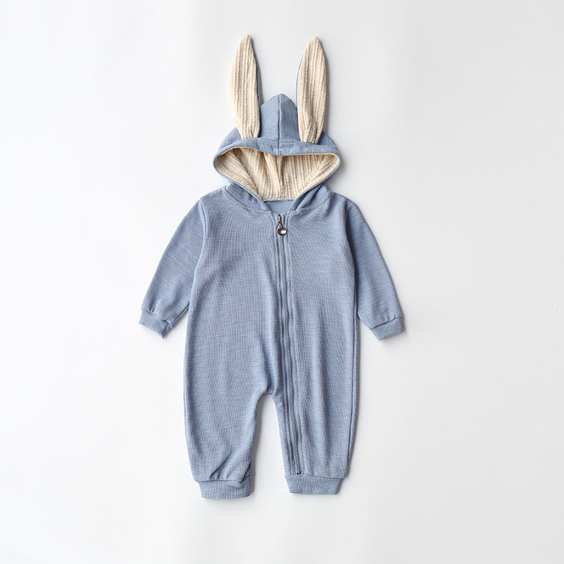 Baby Clothes One Piece Big Ears Rabbit Pack Butt Clothes Hooded Zipper Jumpsuit Romper