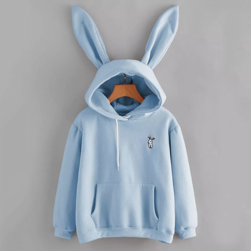 Harajuku Hoodies Women Long Sleeve Rabbit Embroidered Sweatshirt Pullover Autumn Lovely Rabbit Ears Jumper