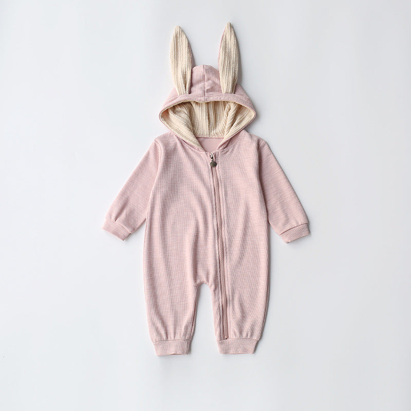 Baby Clothes One Piece Big Ears Rabbit Pack Butt Clothes Hooded Zipper Jumpsuit Romper