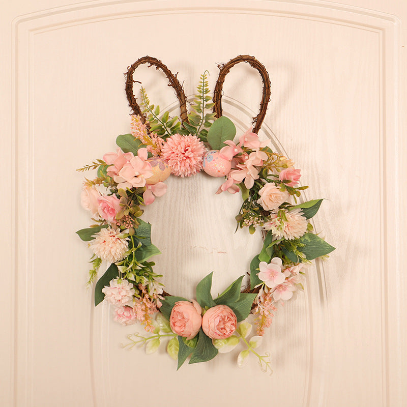 Easter Egg Simulation Garland Easter Ball Chrysanthemum Rabbit Shape With Lamp Rattan Circle Decoration Pendant With Lamp Garland
