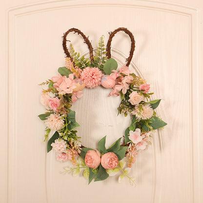 Easter Egg Simulation Garland Easter Ball Chrysanthemum Rabbit Shape With Lamp Rattan Circle Decoration Pendant With Lamp Garland