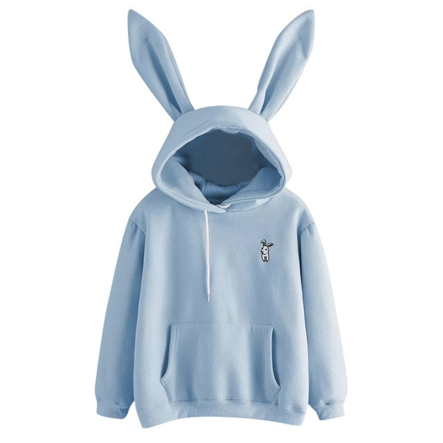 Harajuku Hoodies Women Long Sleeve Rabbit Embroidered Sweatshirt Pullover Autumn Lovely Rabbit Ears Jumper