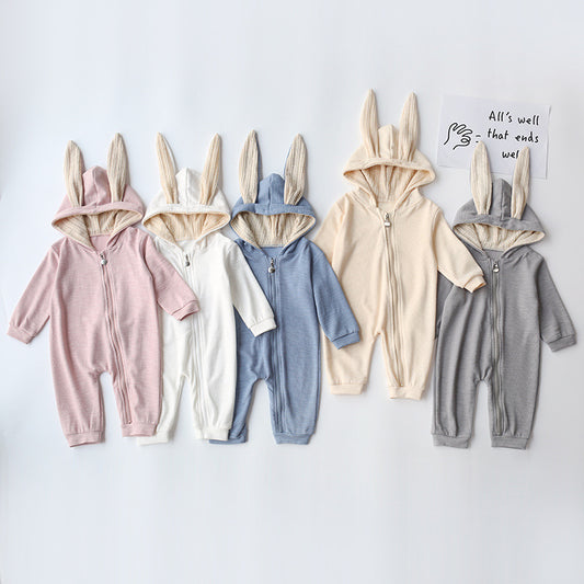 Baby Clothes One Piece Big Ears Rabbit Pack Butt Clothes Hooded Zipper Jumpsuit Romper