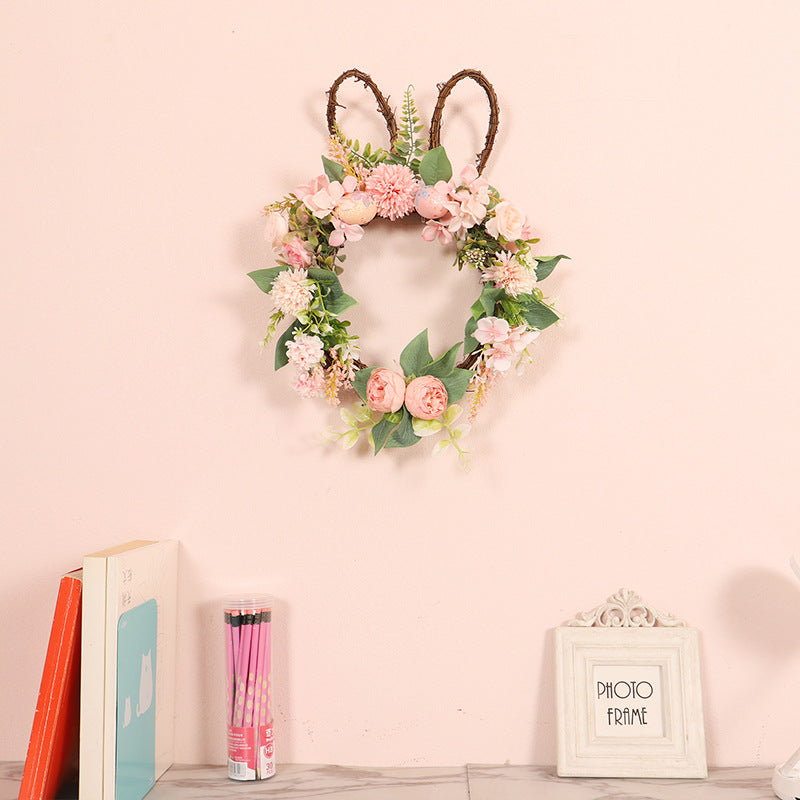 Easter Egg Simulation Garland Easter Ball Chrysanthemum Rabbit Shape With Lamp Rattan Circle Decoration Pendant With Lamp Garland