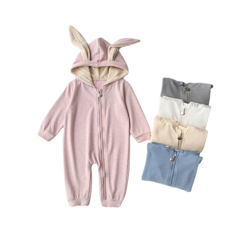 Baby Clothes One Piece Big Ears Rabbit Pack Butt Clothes Hooded Zipper Jumpsuit Romper