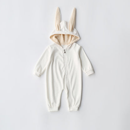 Baby Clothes One Piece Big Ears Rabbit Pack Butt Clothes Hooded Zipper Jumpsuit Romper