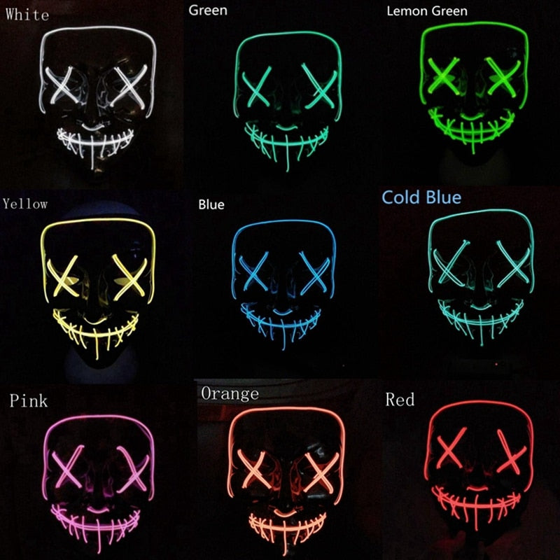 Halloween LED Glow Masks Horror Rave Mask El Wire Light up for Festival Cosplay Costume Funny Election Party Decor Purge Mask