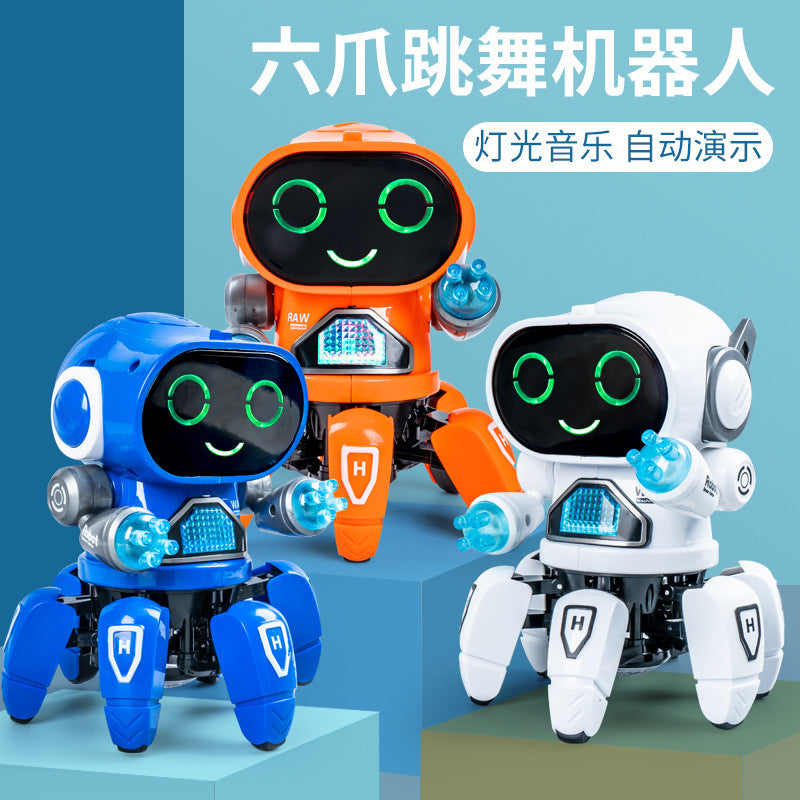 Tiktok six claw fish machine electric toy cartoon six claw fish robot dance music light children gift
