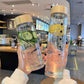 Simple and large capacity glass cup, high borosilicate bamboo lid, time scale, portable water cup, accompanying cup, single-layer floral tea cup